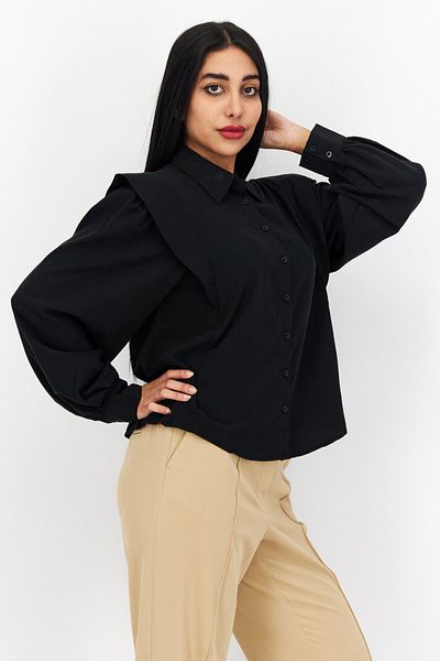 s.Oliver Women Pointed Collar Long Sleeve Solid Shirts, Black
