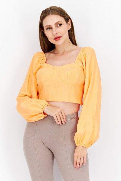 Bcbgeneration Women Square Neck Long Sleeves Textured Top, Orange
