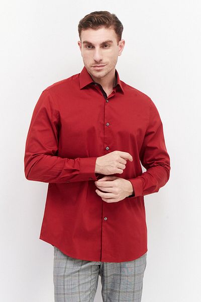 VAN HEUSEN Men Regular Fit Long Sleeve Plain Dress Shirt, Red