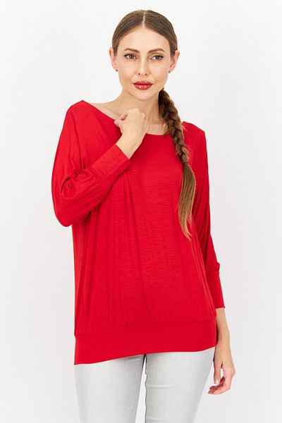 ZERO Women Round Neck Long Sleeve Plain Blouse, Red
