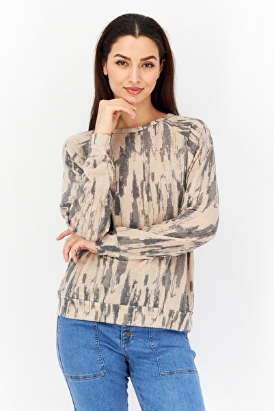 Endless Blu Women Crew Neck Long Sleeves Allover Print Top, Multicolor