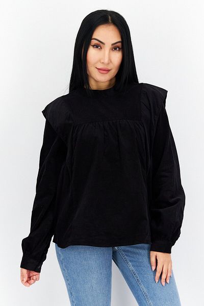 s.Oliver Women Mock Neck Long Sleeves Plain Top, Black