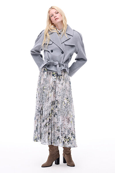 Perspective Sensorial Comfortable Fit Short Length Fake Sleeve Men's Lapel Gray Melange Color Women's Coat