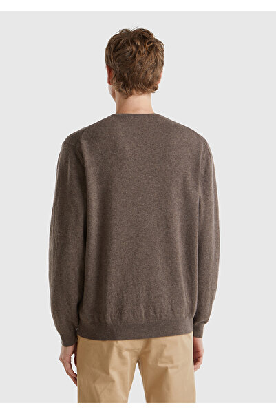 United Colors of Benetton Ανδρικό πουλόβερ Milk Brown Crew Neck 100% Merino