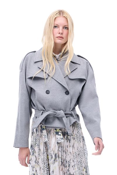 Perspective Sensorial Comfortable Fit Short Length Fake Sleeve Men's Lapel Gray Melange Color Women's Coat