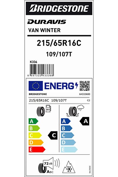 Bridgestone 215/65R16C 109/107T 8PR,TL M+S SFM DURAVIS VAN WINTER EV HAFİF Tİ...