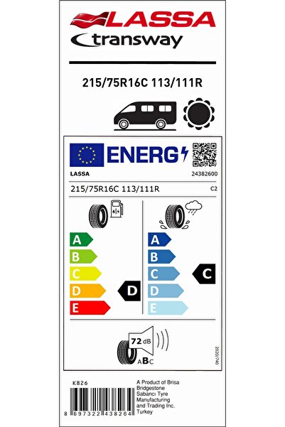 Lassa 215/75R16C 113/111R 8PR,TL TRANSWAY HAFİF TİCARİ YAZ LASTİĞİ (ÜRETİM YILI:2025)
