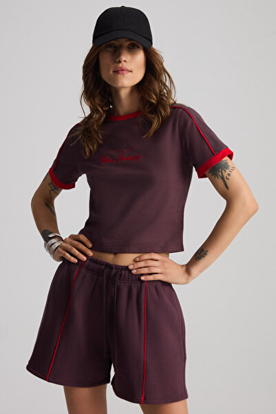 GRIMELANGE Katarına Women's Organic Cotton Contrast Stripe Purple Tracksuit Set