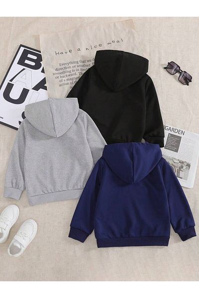 MORNİNG KİDS 3 пакета черно-сив суичър с качулка - Brooklyn Newyork Losangeles Printed (момчета-момичета)