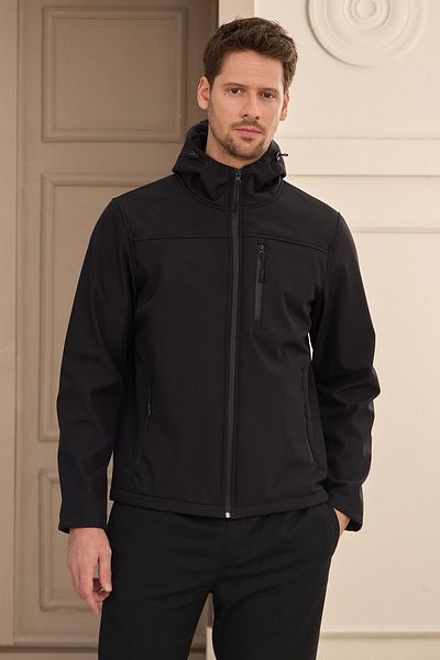 Danger Μαύρο ανδρικό παλτό Softshell - Αδιάβροχο και αντιανεμικό