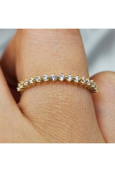 FasekGold Gümüş Yüzük - Yarım Tur Alyans Zirkon Taşlı 925 Ayar Gümüş Yüzük