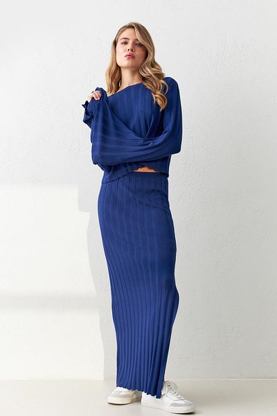 Setre Saks Crew Neck Long Sleeve Relaxed Fit Blouse and Full Fit Skirt Knitwear Set