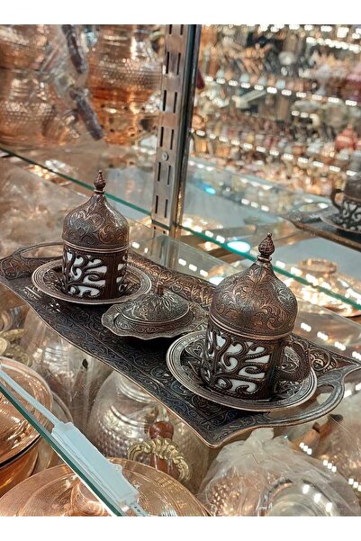 Bakır Center Copper Cup Set for 4 People - Ottoman Turkish Coffee Tray and Turkish Delight Cup Set of 2