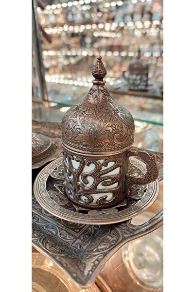 Bakır Center Copper Cup Set for 4 People - Ottoman Turkish Coffee Tray and Turkish Delight Cup Set of 2