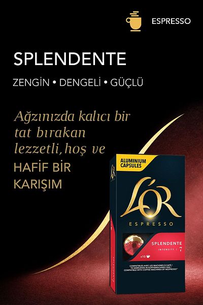 L'OR Splendente Intensity 7 Nespresso Compatible Aluminum Capsule Coffee Opportunity Package 10 Pieces X 5 Packs