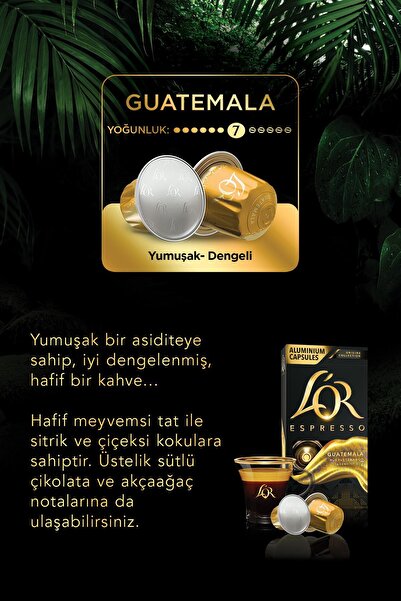 L'OR Espresso Origin Guatemala Nespresso Uyumlu Alüminyum Kapsül Kahve 30'lu (10 x 3 paket)