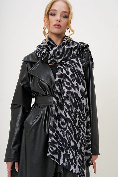 Trend Alaçatı Stili Schwarzer gewebter Schal mit Leopardenmuster für Damen ALC-X13250