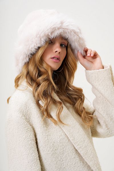 Trend Alaçatı Stili Damen Ecru Kunstfell Bucket Hat ALC-X13255
