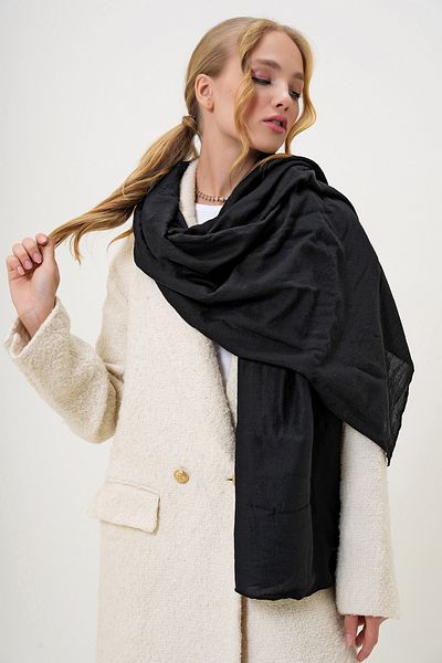 Trend Alaçatı Stili Schwarzer langer gewebter Schal mit Quasten für Damen ALC-X13251