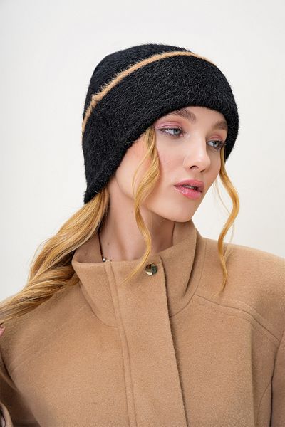 Trend Alaçatı Stili Schwarze, gestreifte, detaillierte, haarige Strickmütze für Damen ALC-X13257