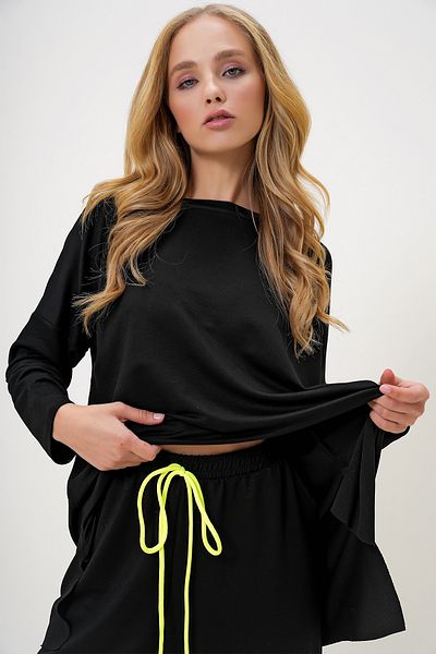 Trend Alaçatı Stili Women's Black Crew Neck Oversize Sweatshirt and Pants Set Alc-X13270