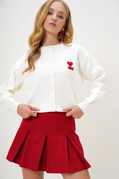 Trend Alaçatı Stili Dámský Ecru Crew Crew Neck Heart Vyšívaný úplet Cardigan Alc-X13152