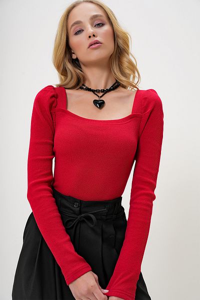 Trend Alaçatı Stili Women Red Square Neck Princess Sleeve Camisole Blouse Alc-X13139