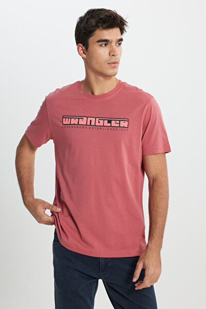 WRANGLER Regular Fit Normal Kesim Bisiklet Yaka %100 Pamuk Gül Kurusu Tişört