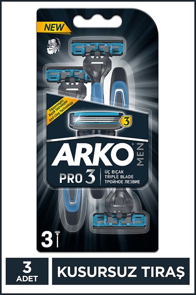 ARKO Pro3 Men's Razor - 3 Blades, 3 Pieces