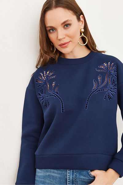 Olalook Γυναικείο φούτερ Navy Blue Roba Scallop Λεπτομερές Raster SWT- 19000703