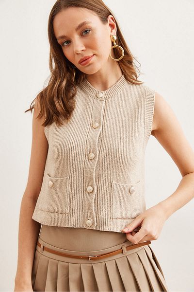Olalook Women's Stone Pocket Buttoned Soft Textured Knitwear Sweater Svt- 00000041