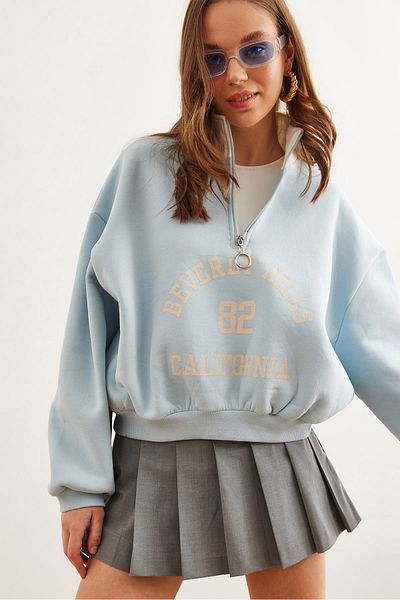 Olalook Baby Blue φούτερ με φερμουάρ - Stand Collar SWT- 19000702
