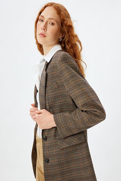 Koton Brown Plaid Women's Jacket 5Wak50034Ew