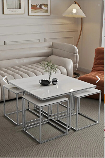 home plus mobilya Myth 4 1 Gold white 8 mm mdf square Pizza Coffee Table