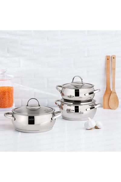 Nehir Silver Luxury 6 Piece Stainless Steel Cookware Set