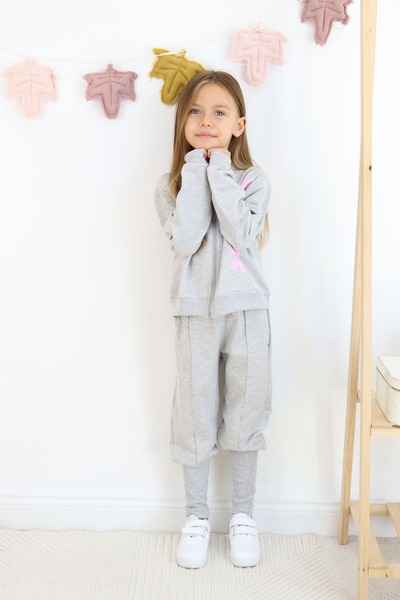Harika KIDS Kız Çocuk Paça Ribana Model Fermuarlı Eşofman Takımı