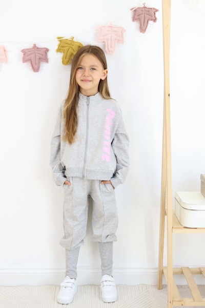Harika KIDS Kız Çocuk Paça Ribana Model Fermuarlı Eşofman Takımı