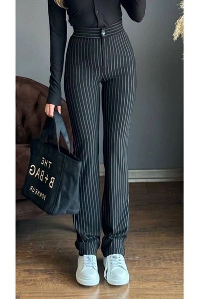 miyase life Women's Combed Cotton Fabric Lycra Striped Wide Leg Palazzo Trousers--