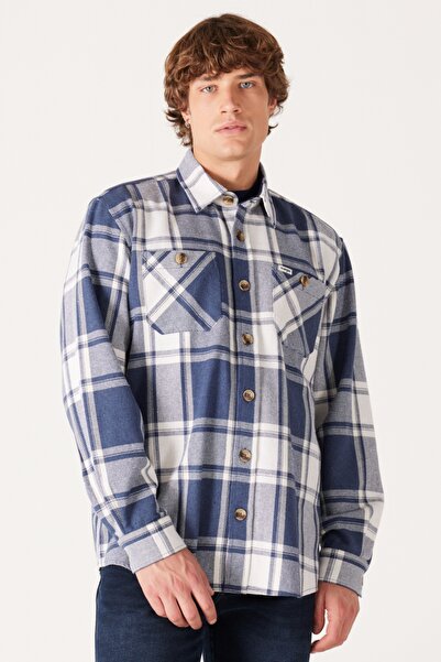 WRANGLER Loose Fit Rahat Kesim Şardonlu Ekose Mavi Uzun Kollu Gömlek