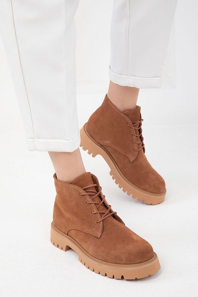 SOHO Dámské kozačky z pravé kůže Tan Suede 19839