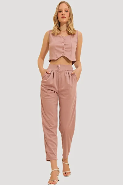 Trend Alaçatı Stili Women's Powder Pink High Waist Carrot Pants ALC-X11148