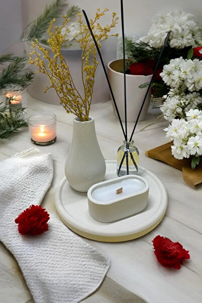 Havalı Tasarım Dekoratif Damla Vazo , Yuvarlak Tabak , Bambu Fitilli Mum , Od...