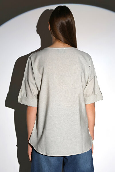 DİVİSTA Green Women's T-Shirt - Short Sleeve and Collar Detail