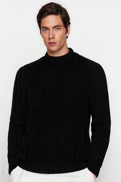 Trendyol Collection Μαύρο πουλόβερ με υφή με κανονικό ζιβάγκο TMNAW25KZ00009