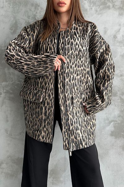 Edit by Trendyol Vícebarevný kabát s leopardím vzorem Tedaw25Mo00002