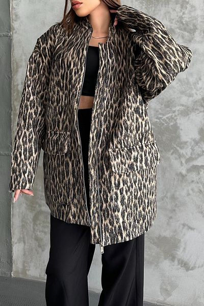 Edit by Trendyol Vícebarevný kabát s leopardím vzorem Tedaw25Mo00002