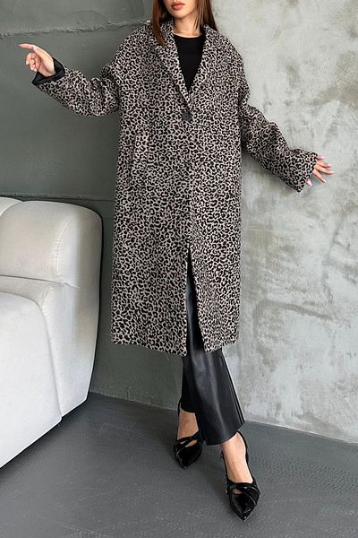 Edit by Trendyol Multicolor Leopard Print Oversize Long Coat Tedaw25Kb00003