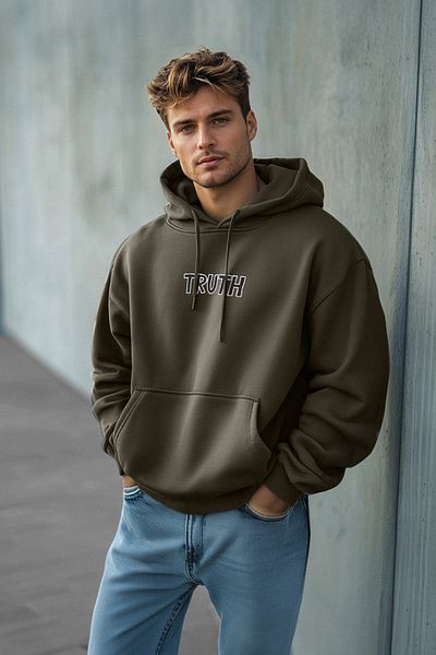 Trendyol Collection KHaki vyšívaná oversize fleecová mikina s kapucí – TMNAW25sw00079