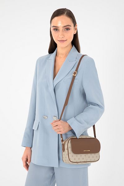 Pierre Cardin Latte Brown Monogram Women's Cross Shoulder Bag 05Po24Y1875