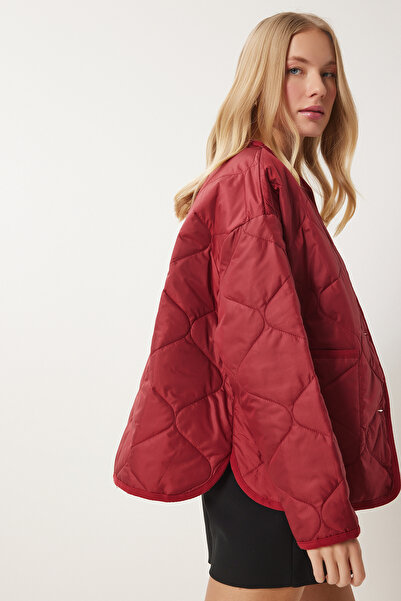 Happiness İstanbul Women's Red Wide Pocket Quilted Jacket Fn03395